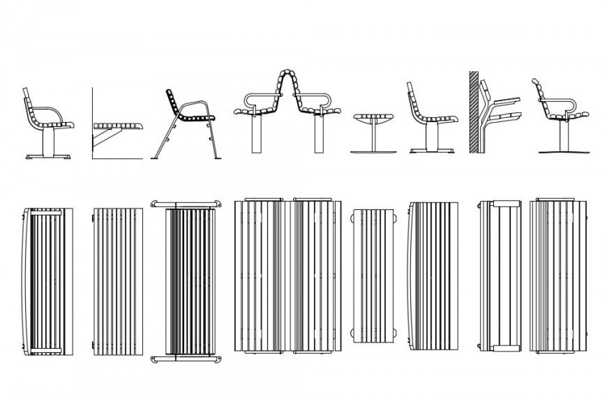 CAd drawings details of  top elevation of park bench