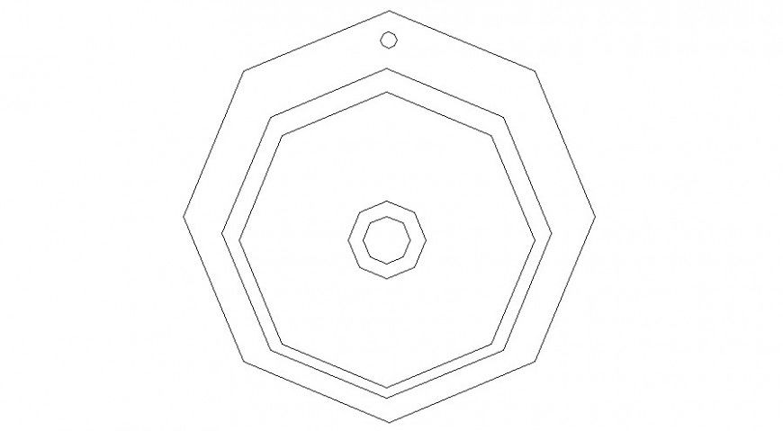 Cad drawings details of top view elevation of hexagon washbasin