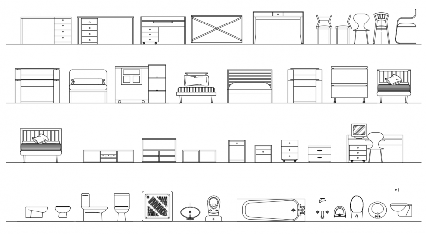 CAd drawings details of  types of table cabinet ,bed,and other closet and bath tub