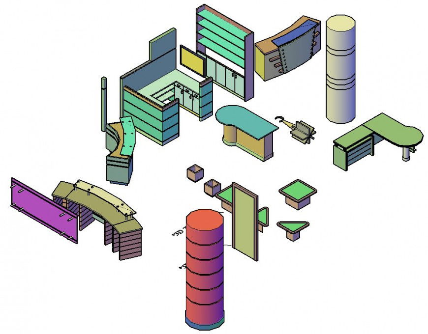 CAd drawings details of  3d office furniture cabinet