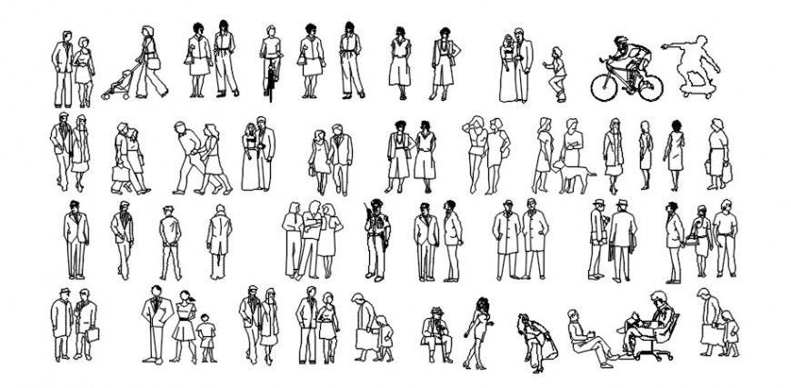 Cad drawings details of  couple and aged people detail