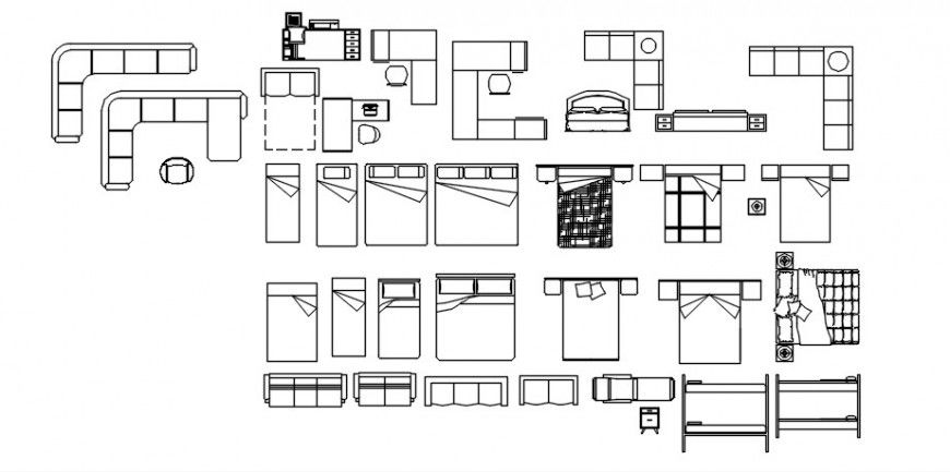 Cad drawings details of  double beaded beds  