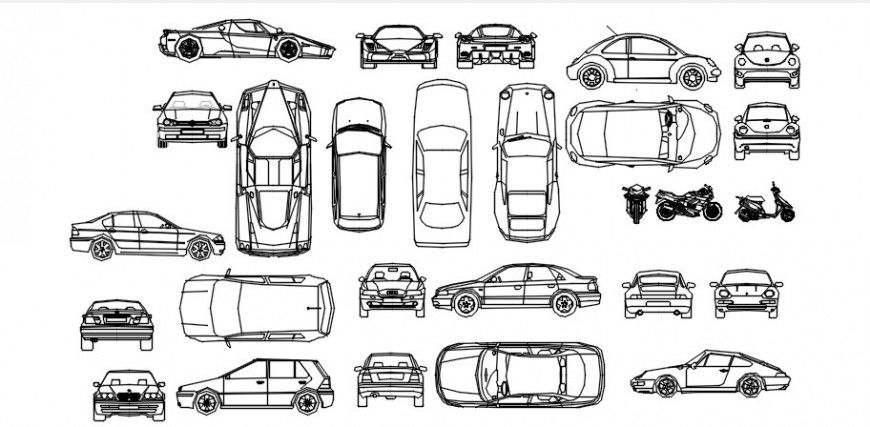 Cad drawings details of  four wheeler car