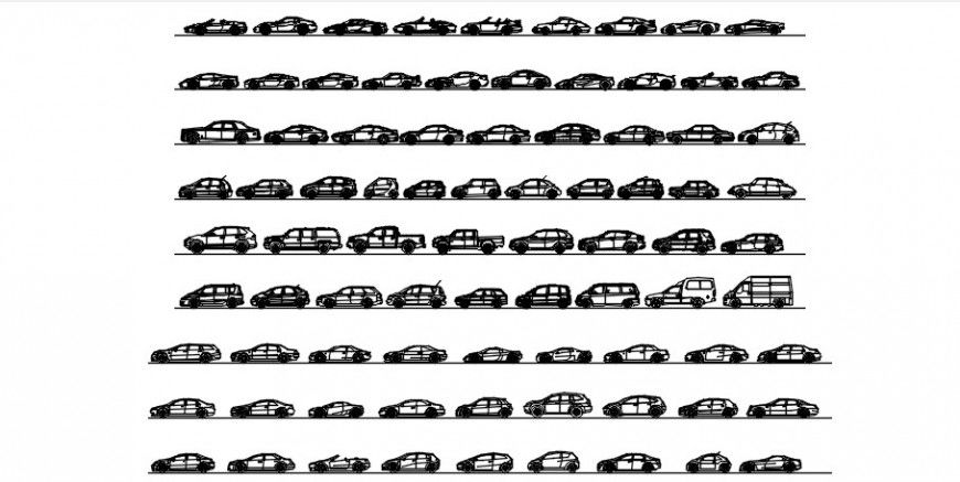 CAD drawings details of  multiple cars and truck  