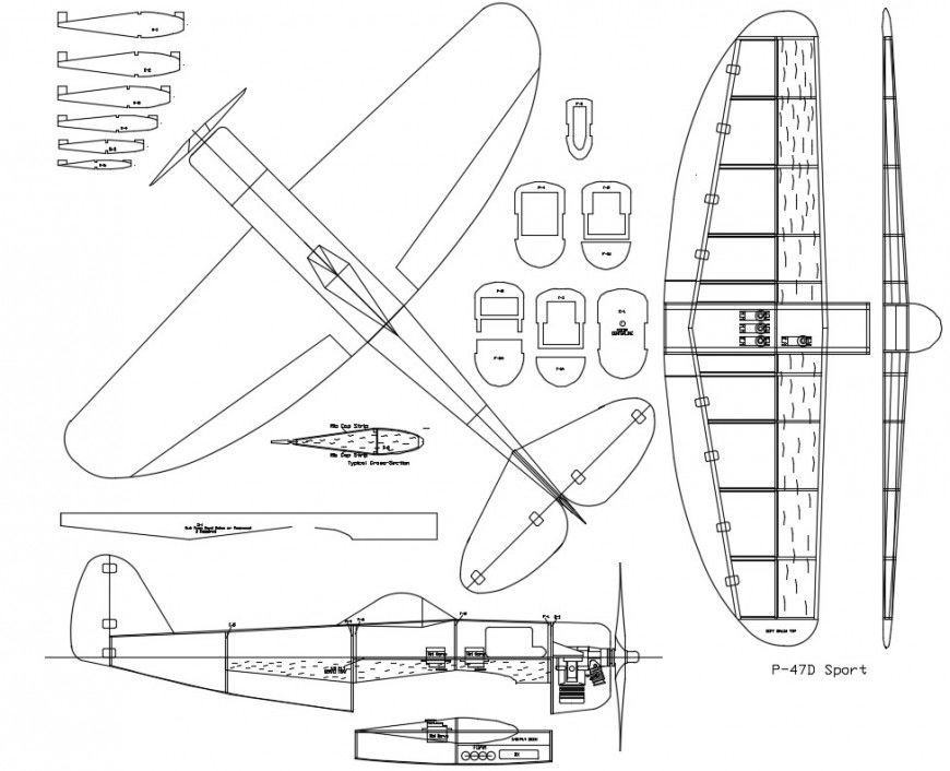 CAd drawings details of  P  47 air combat elevation