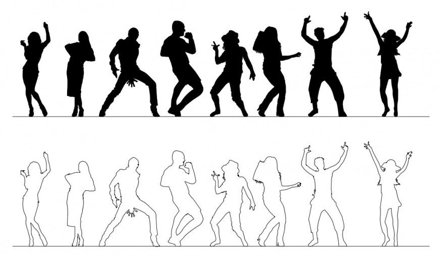 CAd drawings details of  people dancing at disco bar