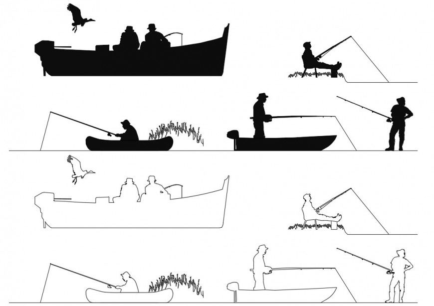 CAd drawings details of  people fisherman  