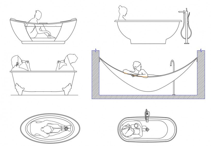 CAd drawings details of  people in bath tub