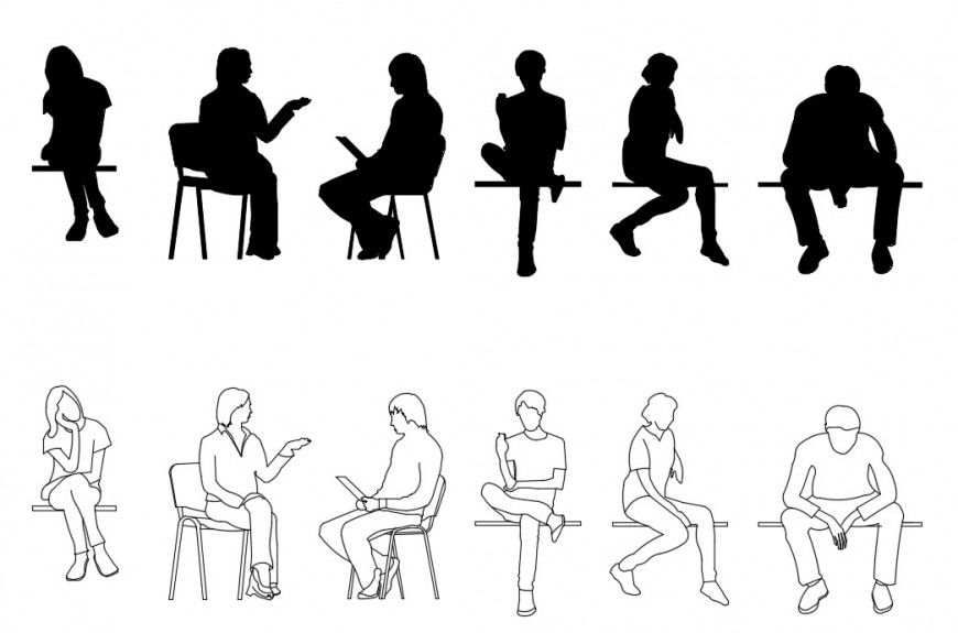 CAd drawings details of  people sitting  