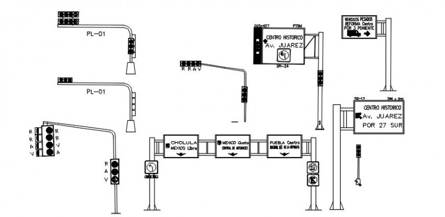 Cad drawings details of  road and highway traffic signal