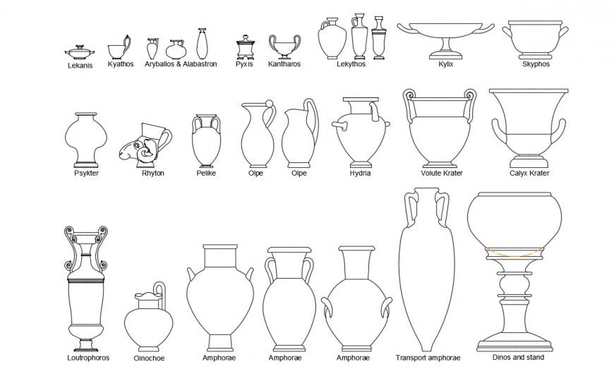 CAd drawings details of  types of greek vase shape gate