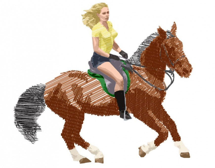 CAd drawings details of 3d running horse with girl
