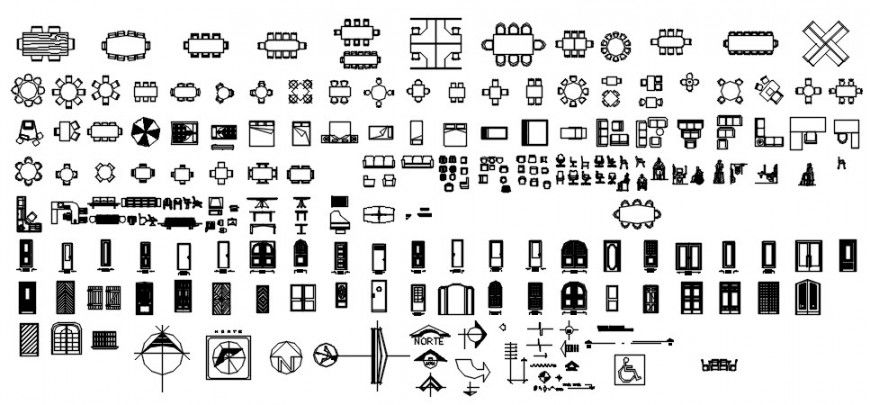 Cad drawings details of a different table, chair, and door  