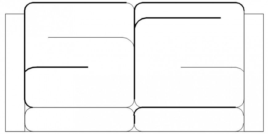 CAD drawings details of a top view  of two seater sofa with square hand rest