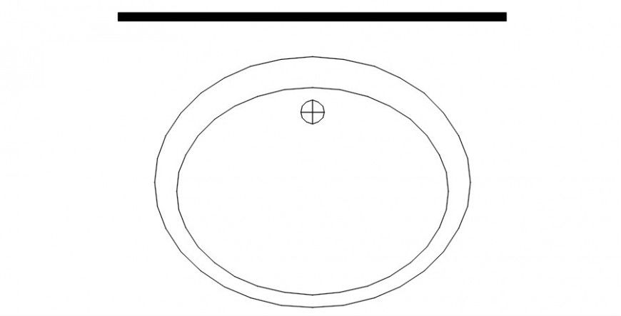 Cad drawings details of a top view of wash basin with trap hole