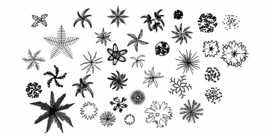 Cad drawings details of a top view of flower pots