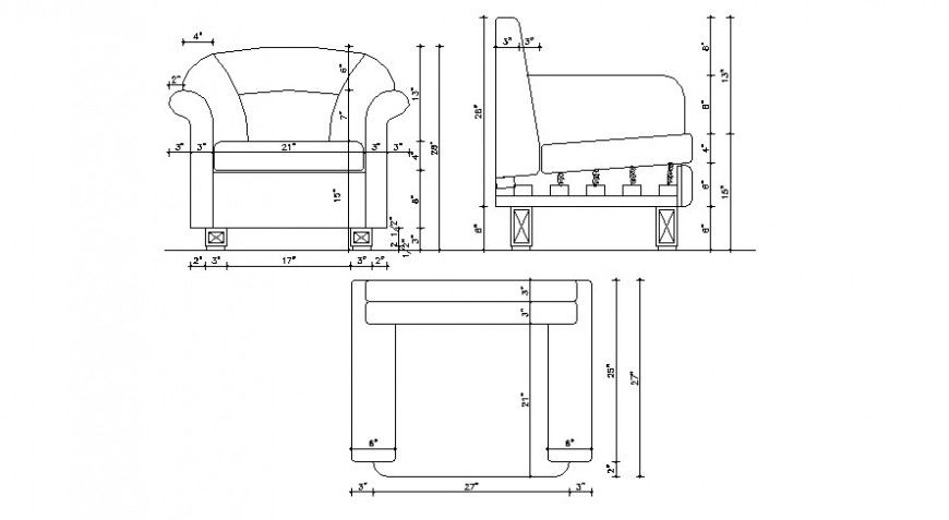 CAD drawings details of a top view of one seater sofa