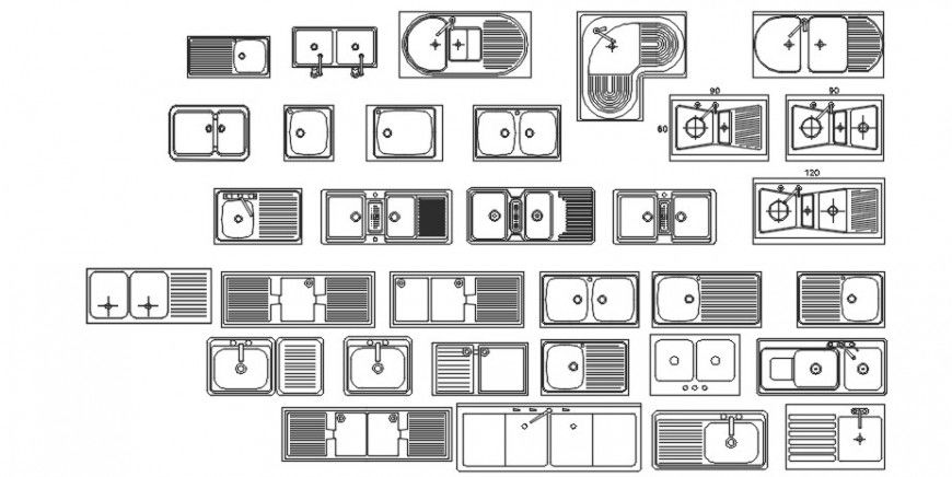 Cad drawings details of a top view of wash basin