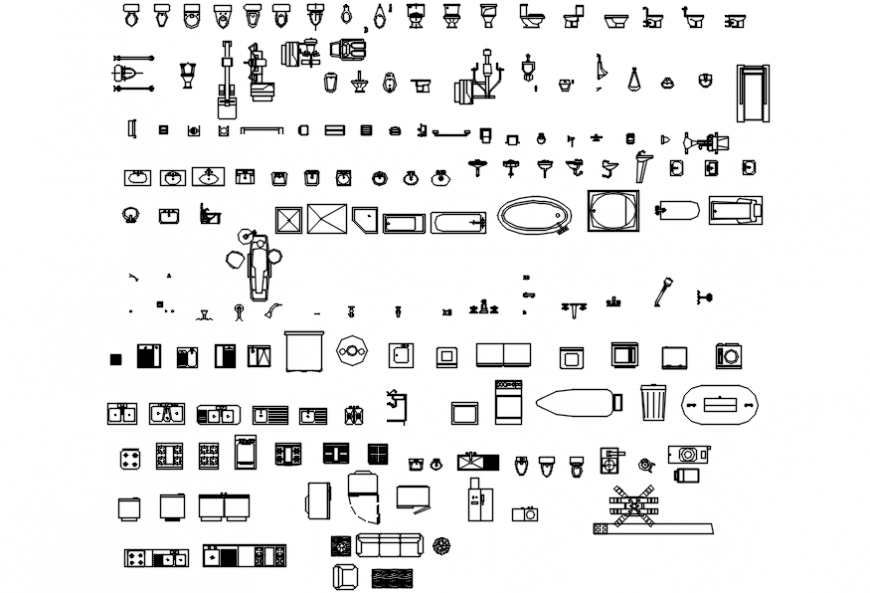 Cad drawings details of a top view of washroom sanitary  