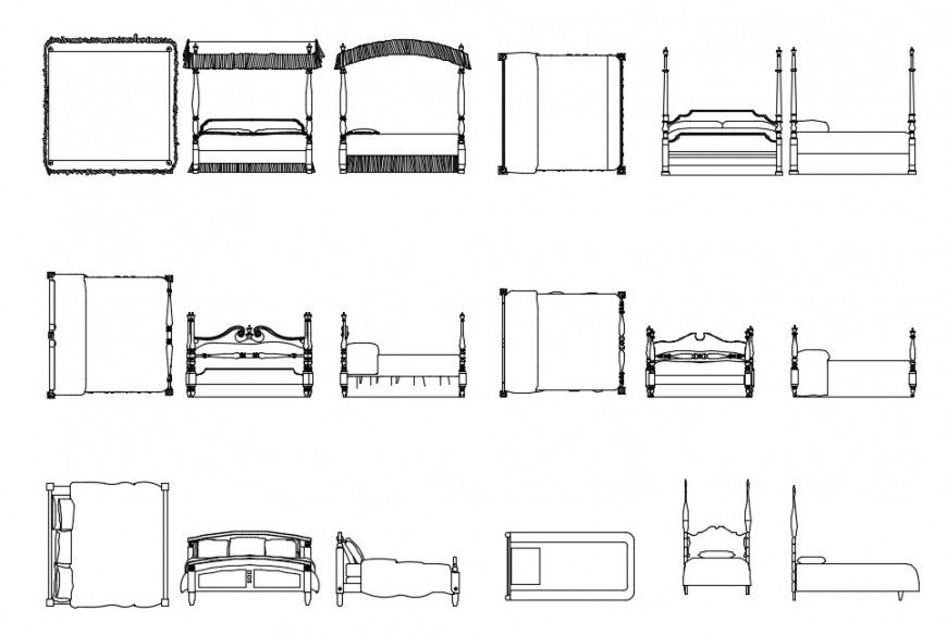 CAd drawings details of all  elevation  of double  bed with side table