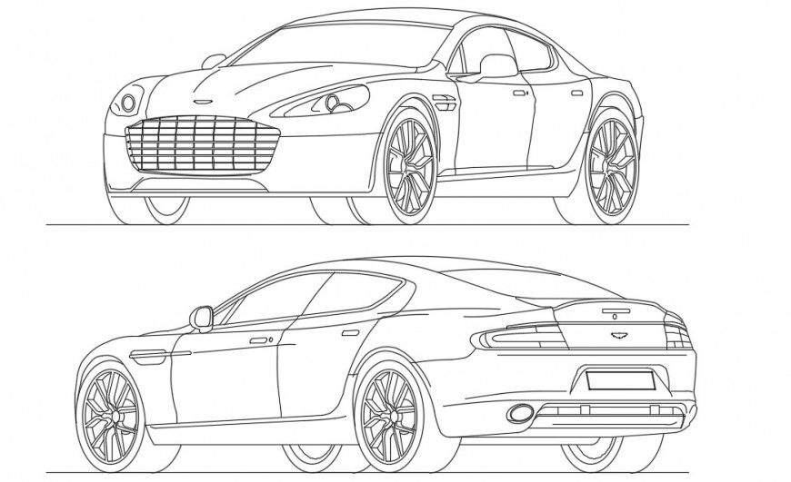CAd drawings details of an aston martin rapid elevation car