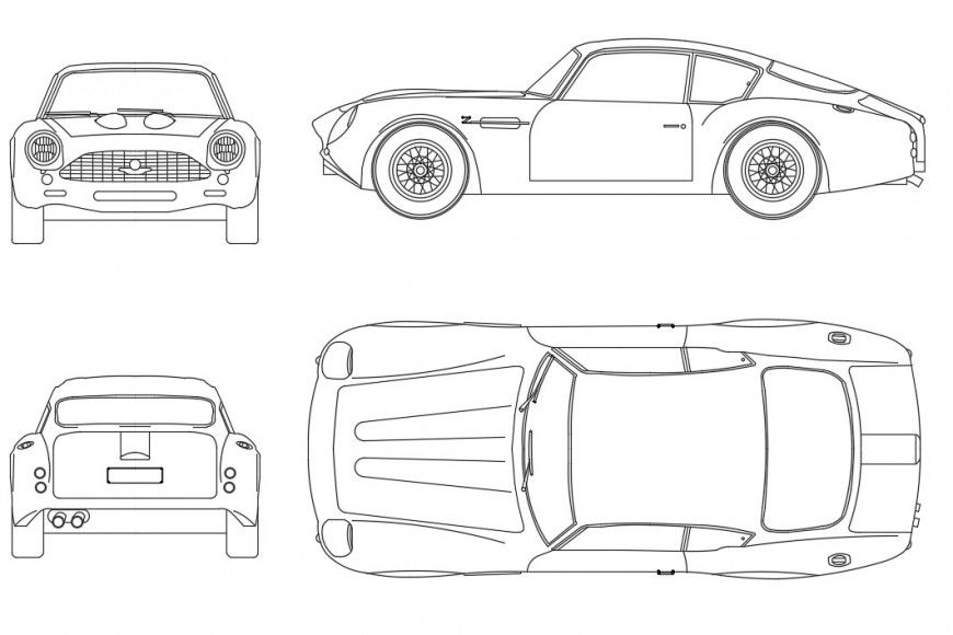 CAd drawings details of an aston martin top elevation