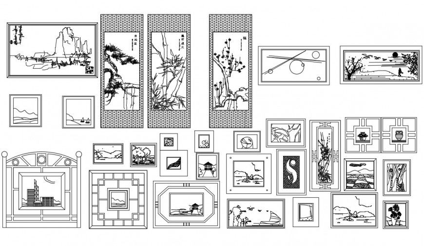 CAd drawings details of art   paintings detailing with hatch area