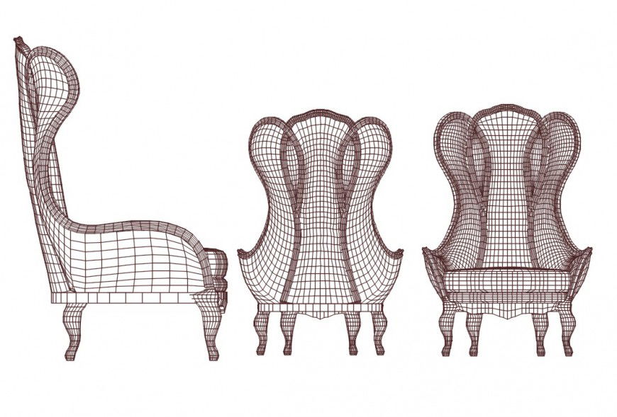 Cad drawings details of back view of  chair