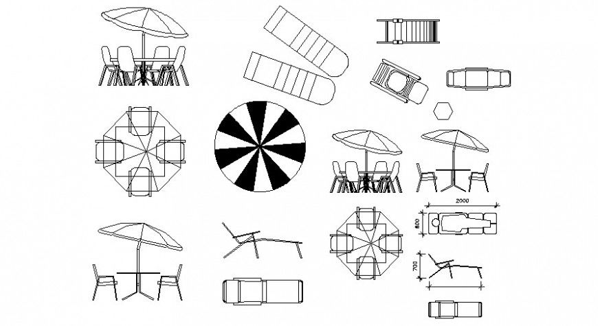 Cad drawings details of beach resort furniture 