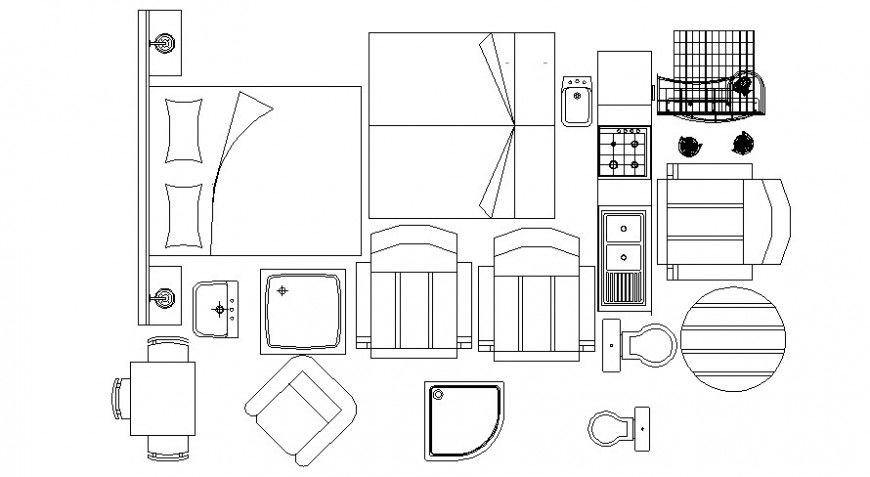 Cad drawings details of bedroom furniture with toilet  