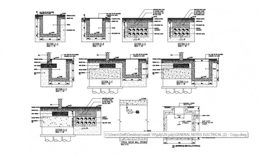CAD drawings details of borrow manhole pit 2d view dwg file