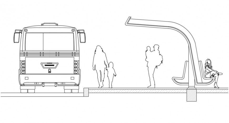 CAd drawings details of bus stop with bus and people