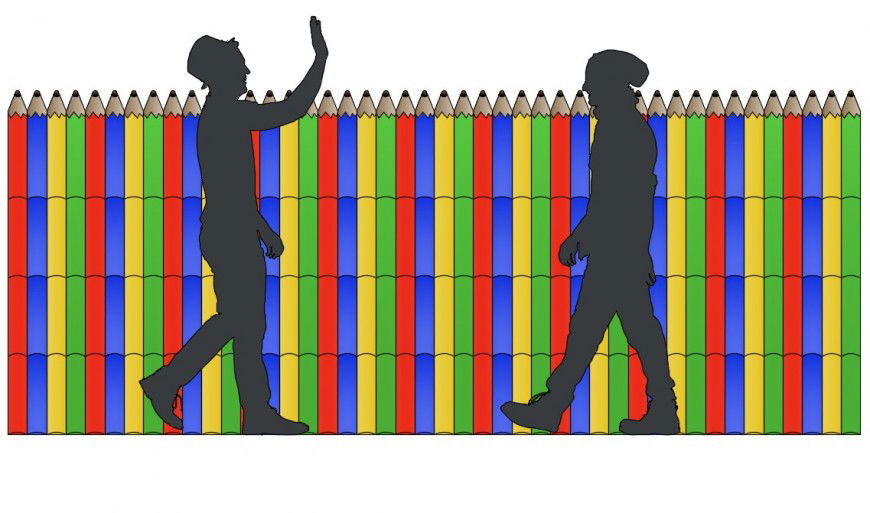 CAd drawings details of colourful  pencil fencing