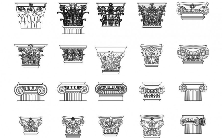 CAd drawings details of designer pillars pattern