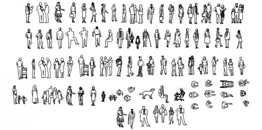 Cad drawings details of different activities of people