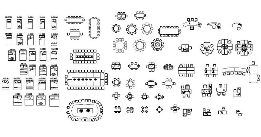 Cad drawings details of different type of bed and conference table