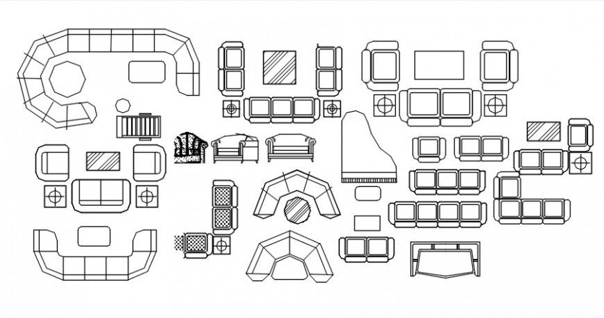 Cad drawings details of different type of sofas