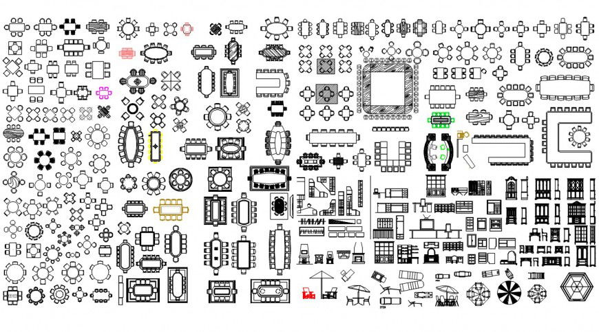 CAd drawings details of dining room furniture sets