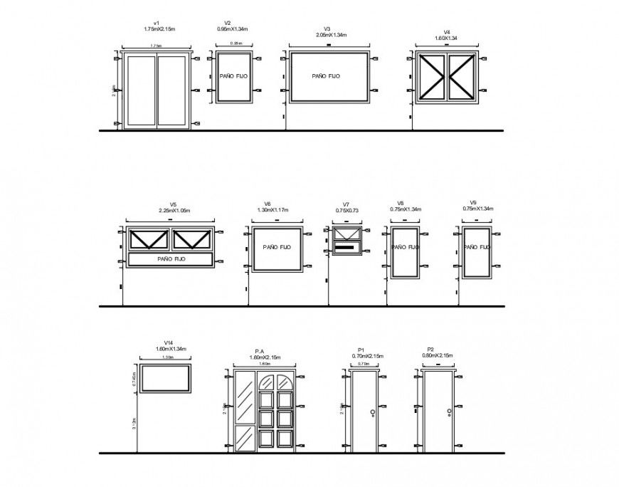 CAD drawings details of door window block 2d view elevation dwg file