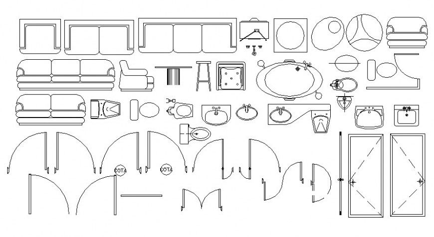 Cad drawings details of doors and wash basin 