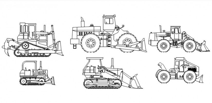 Cad drawings details of excavator construction machine