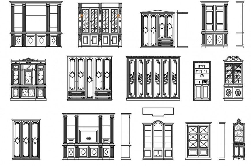CAd drawings details of front   and side  elevation of bookcases