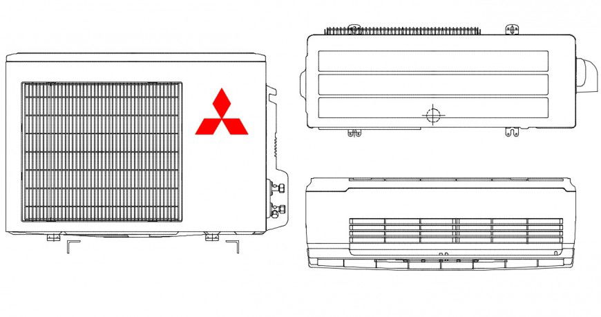 CAd drawings details of front and back elevation of air conditioner with split and window