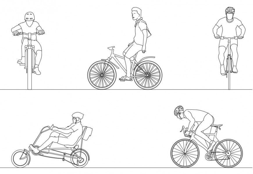 CAd drawings details of front and side elevation of cyclist people