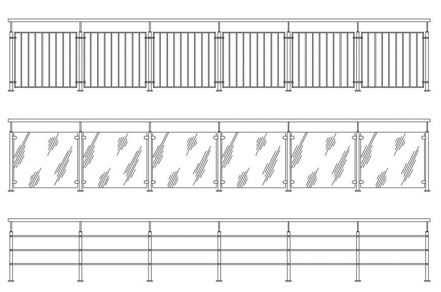 CAd drawings details of front elevation of  glass railing