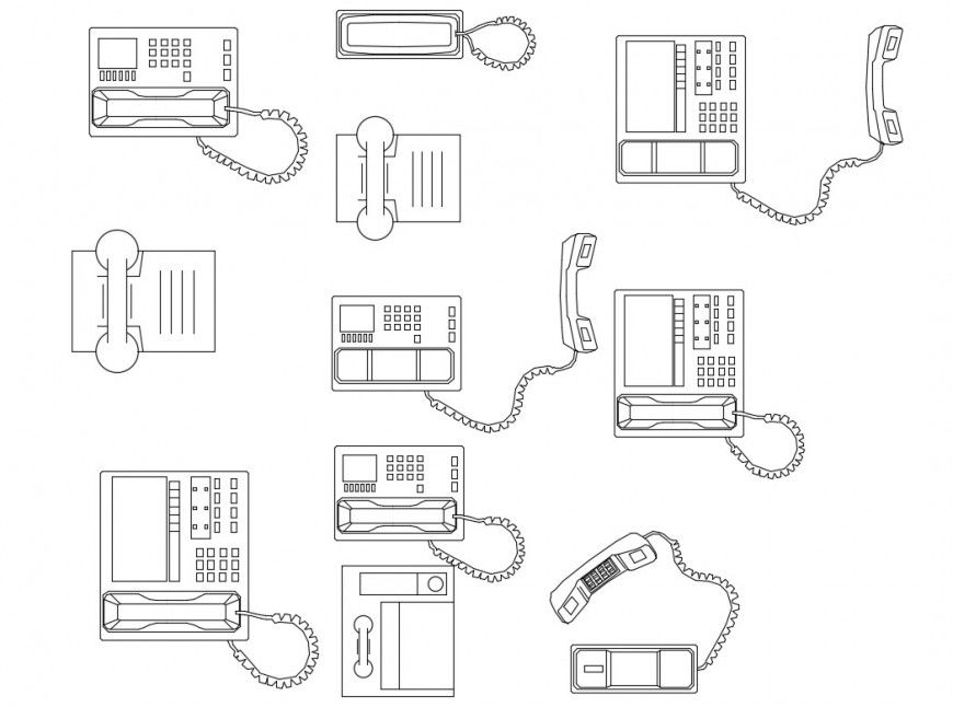 CAd drawings details of front elevation of  landline telephone