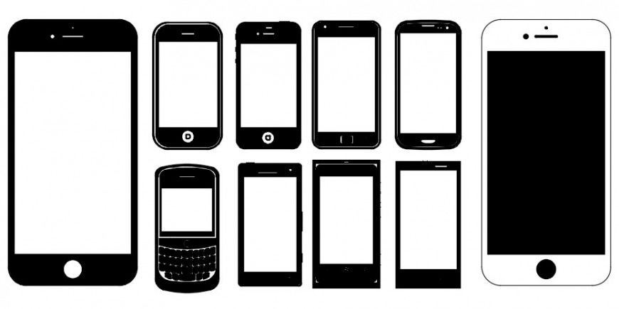 CAd drawings details of front elevation of  mobile phones
