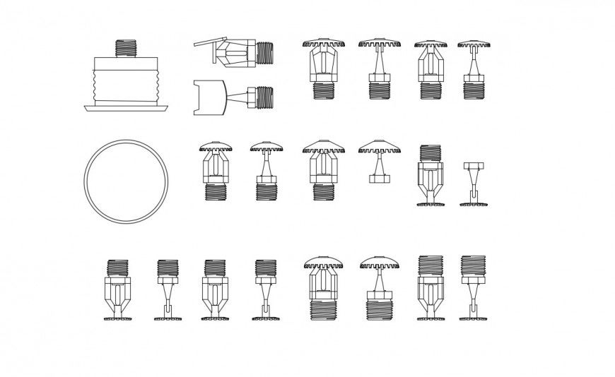 CAd drawings details of front elevation of types of  fire sprinklers