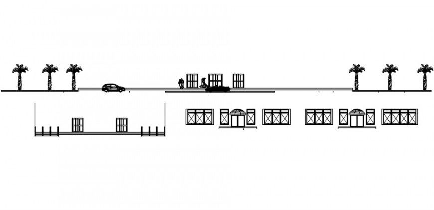 Cad drawings details of front view of doors and trees