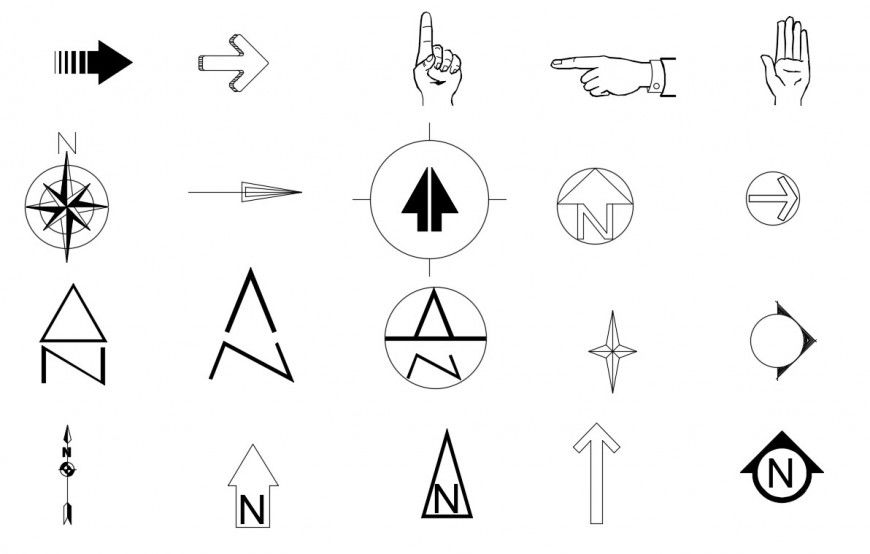 CAd drawings details of hand symbols navigation